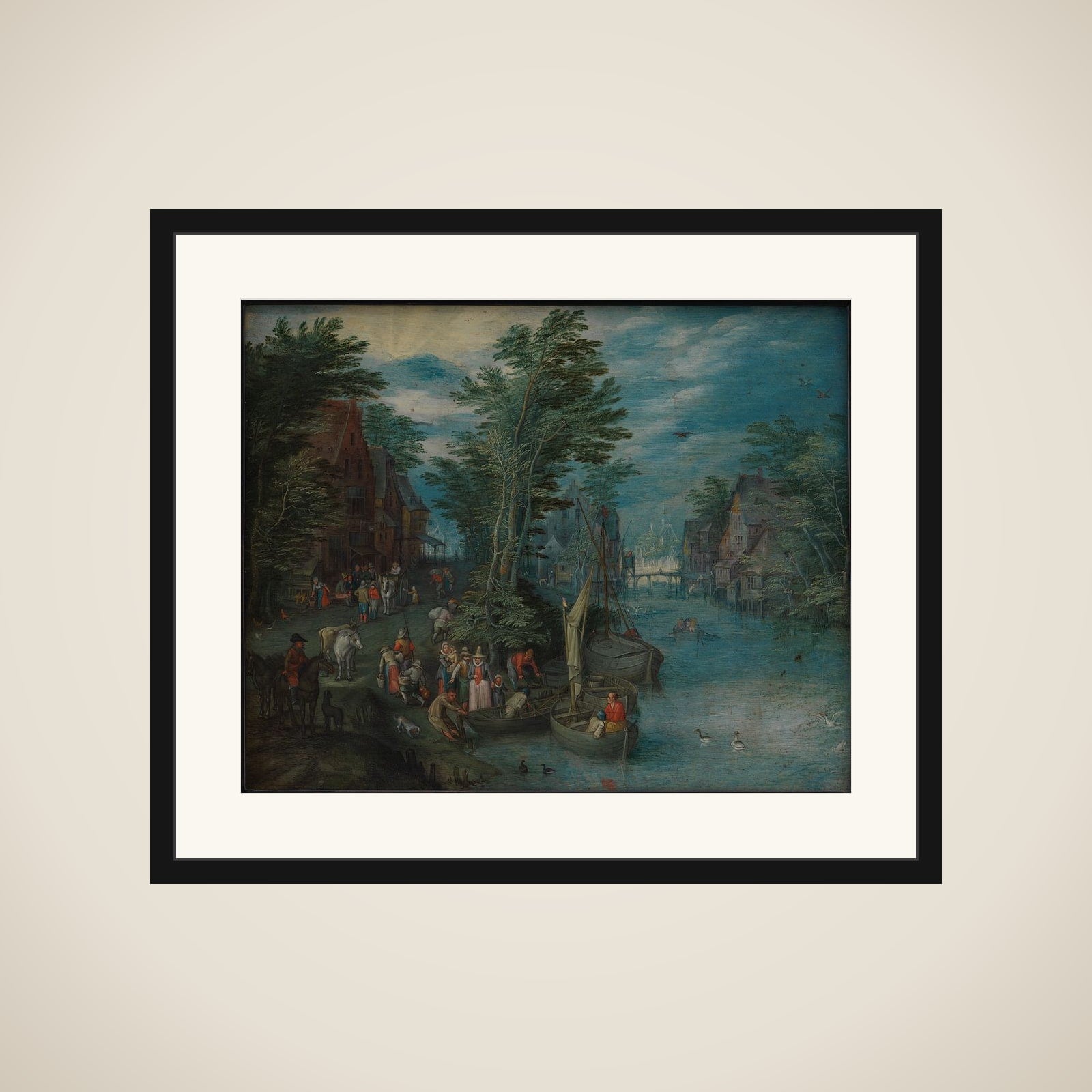 Landsby ved en flod framed