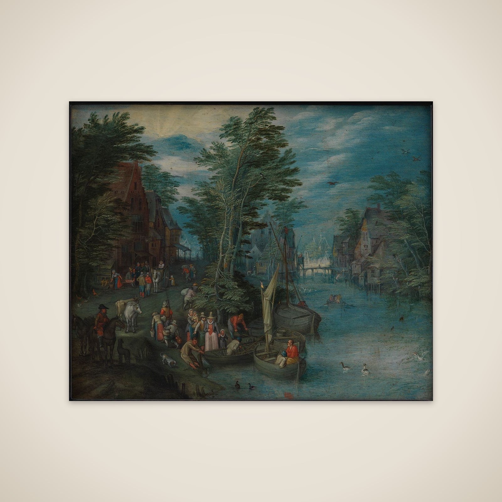 Landsby ved en flod unframed print