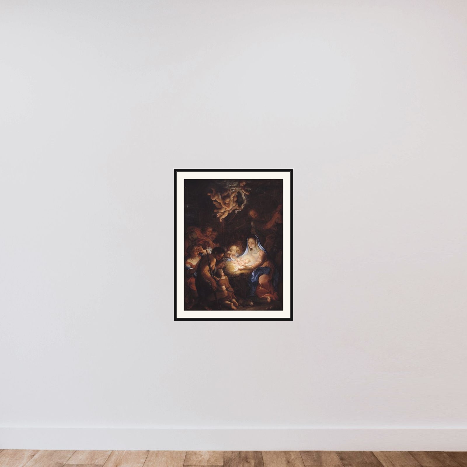 Hyrdernes tilbedelse framed — shown to scale