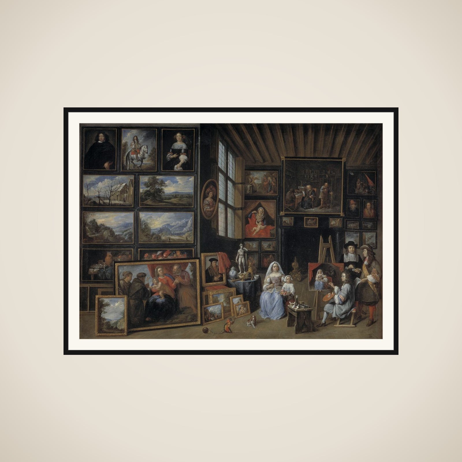Et billedgalleri med en kunstner, der maler en kvinde og en pige. Allegori over malerkunsten framed