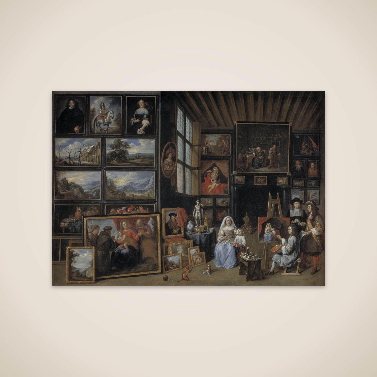 Et billedgalleri med en kunstner, der maler en kvinde og en pige. Allegori over malerkunsten unframed print