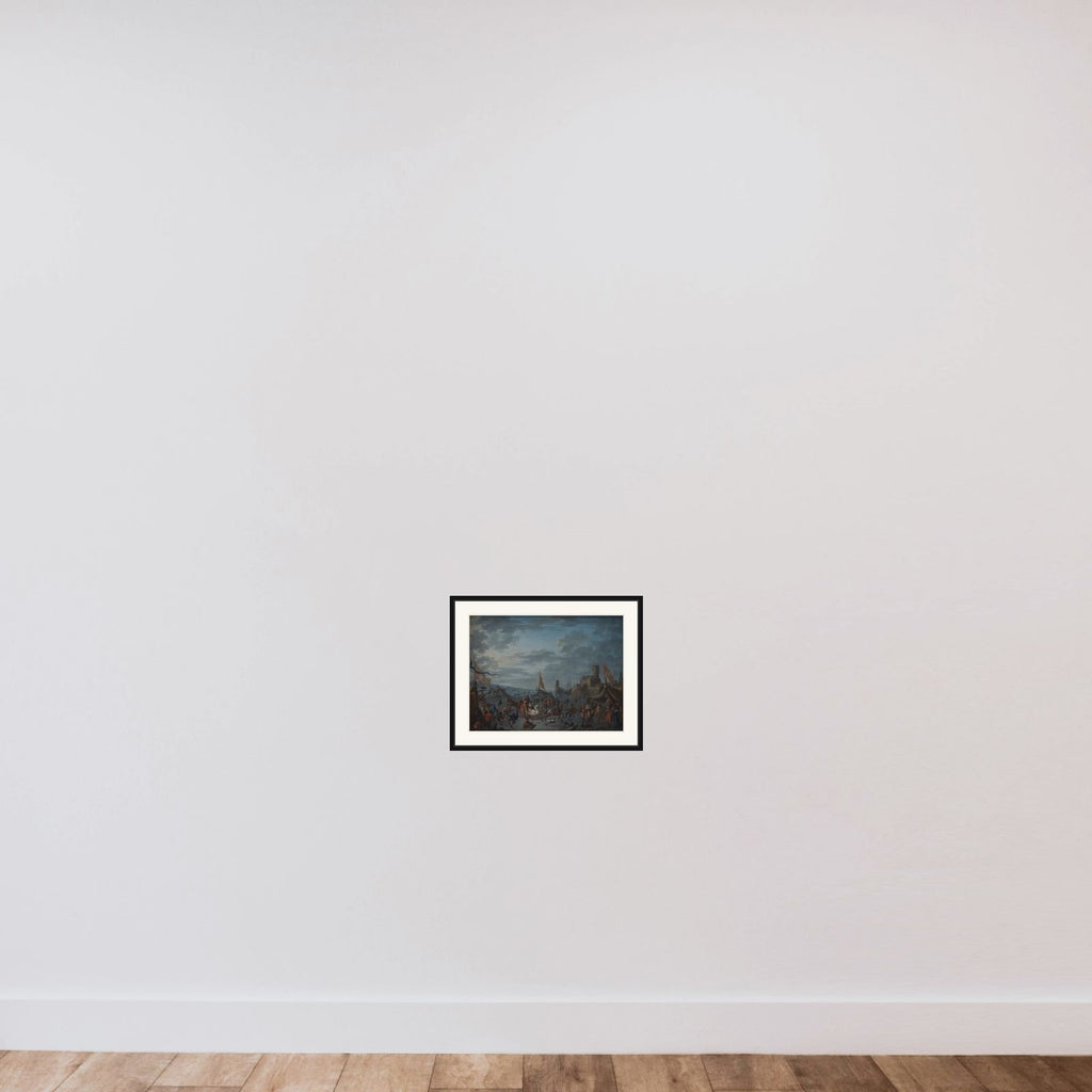 Landskab med kaner og skøjteløbere på isen framed — shown to scale