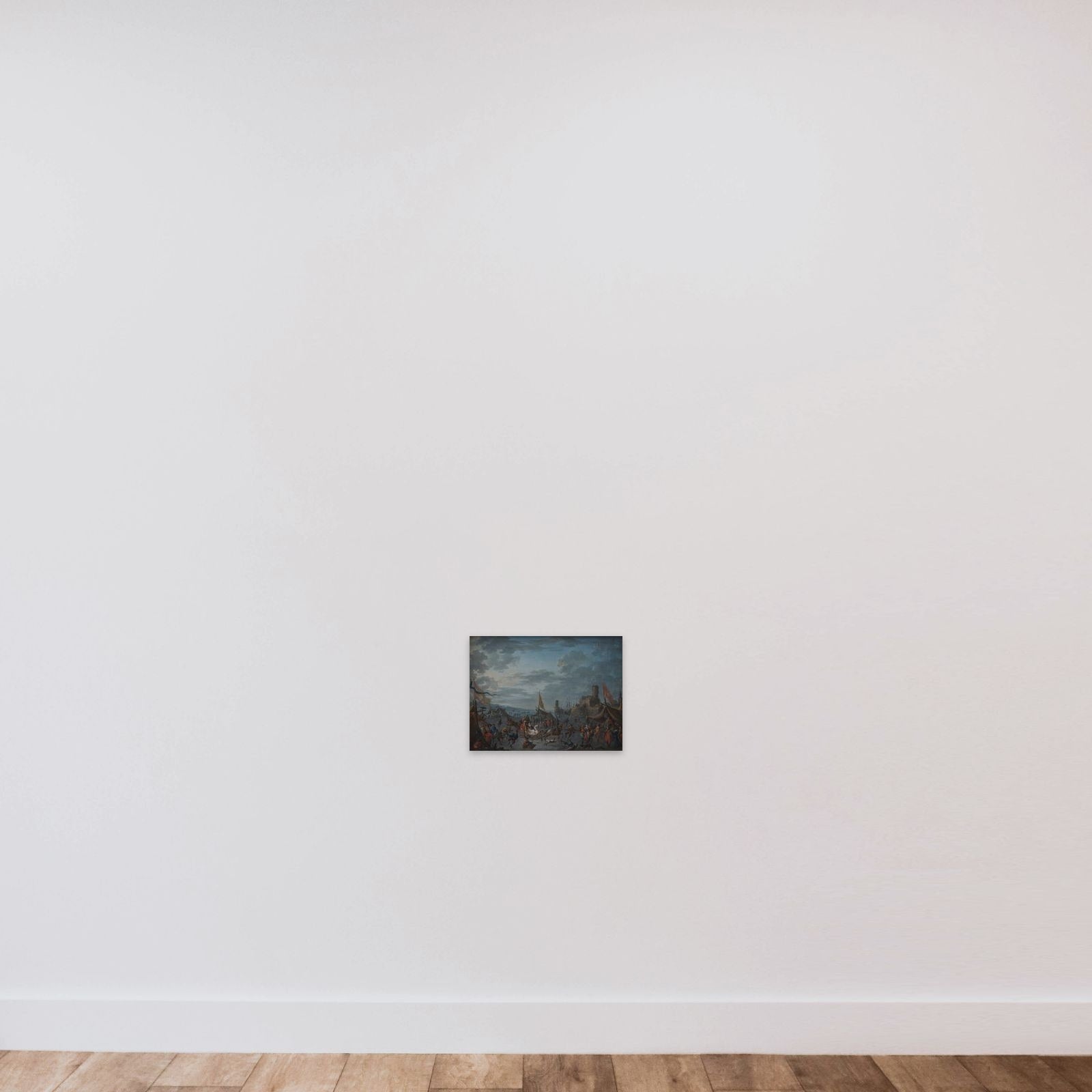 Landskab med kaner og skøjteløbere på isen unframed — shown to scale