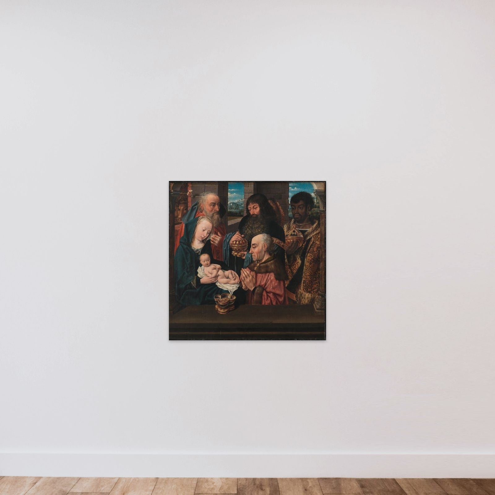 Kongernes tilbedelse unframed — shown to scale