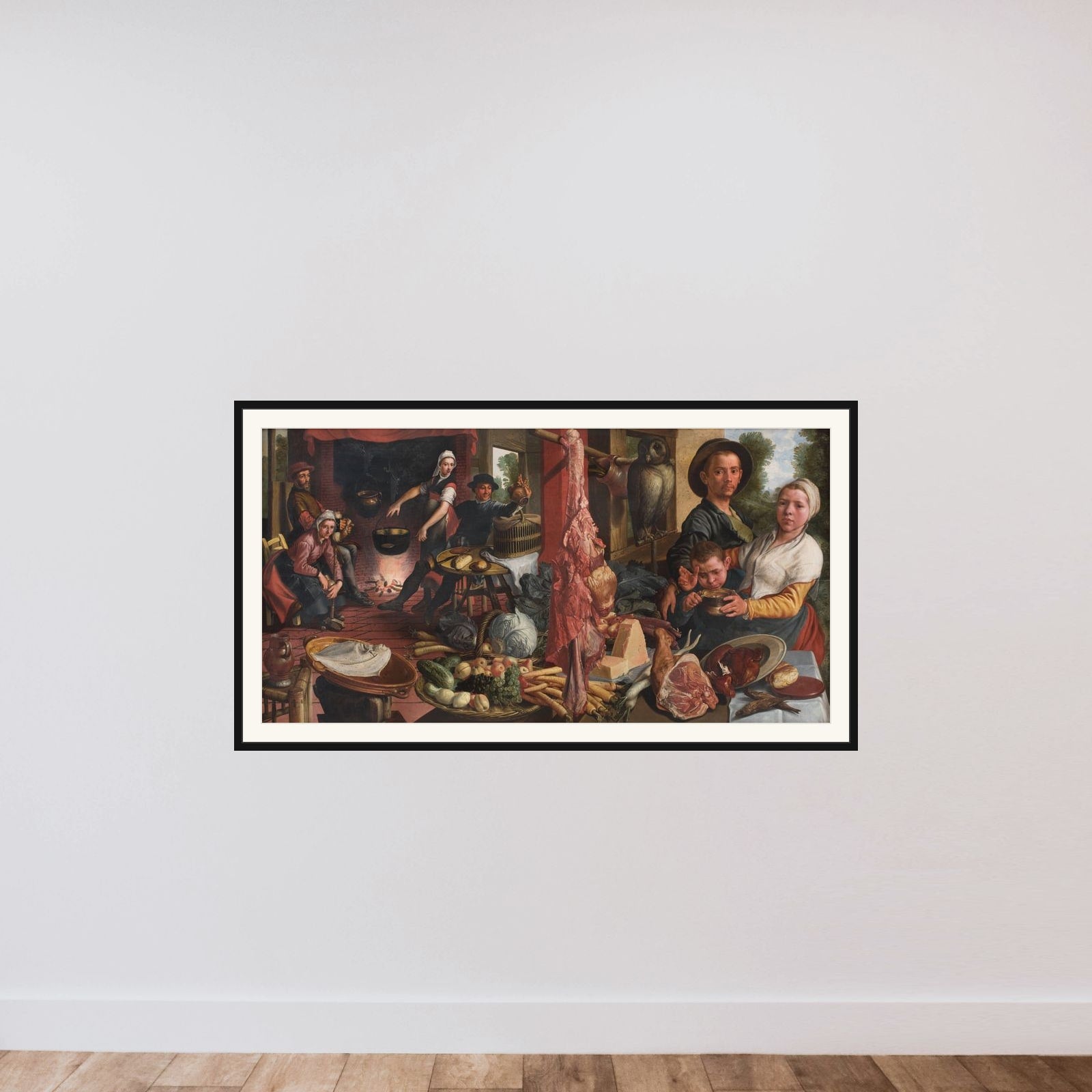 Det fede køkken. En allegori. ("Voluptas Carnis") framed — shown to scale