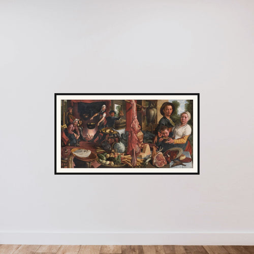 Det fede køkken. En allegori. ("Voluptas Carnis") framed — shown to scale