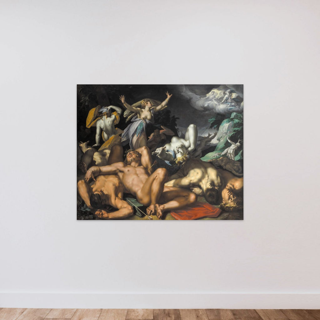 Apollon og Diana straffer Niobe ved at dræbe hendes børn unframed — shown to scale