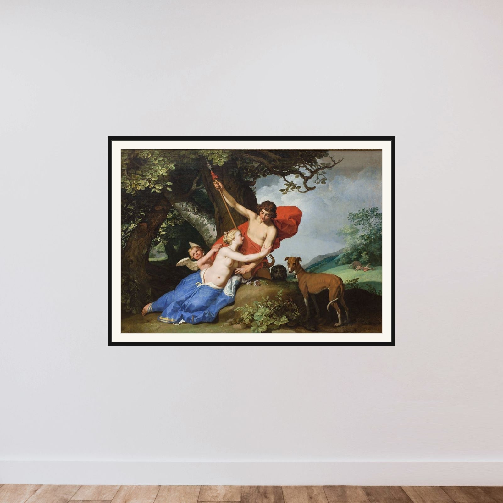 Venus og Adonis framed — shown to scale