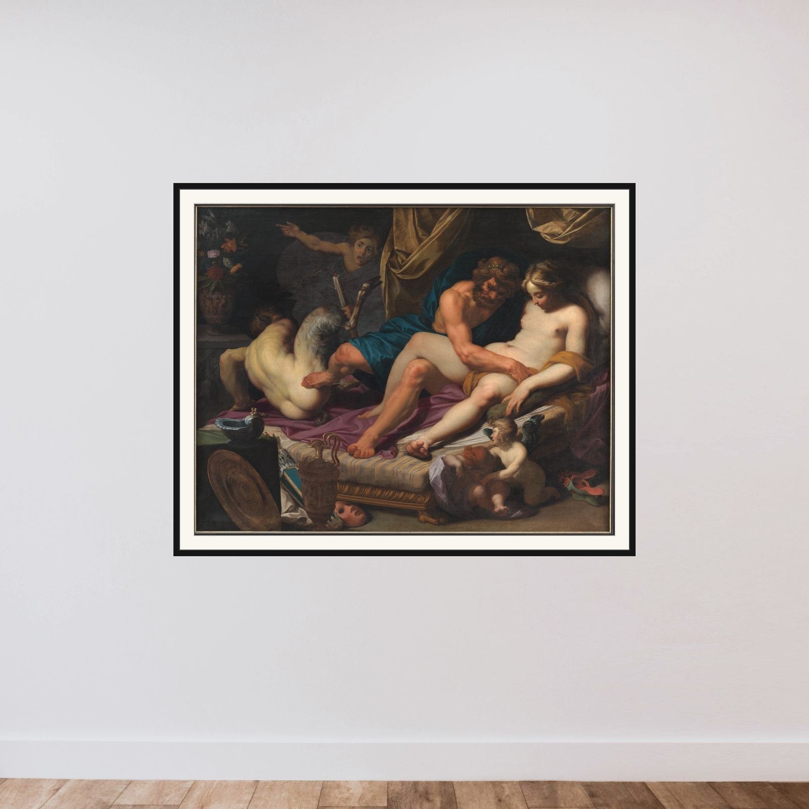 Herkules fordriver Faunus fra Omfales leje framed — shown to scale