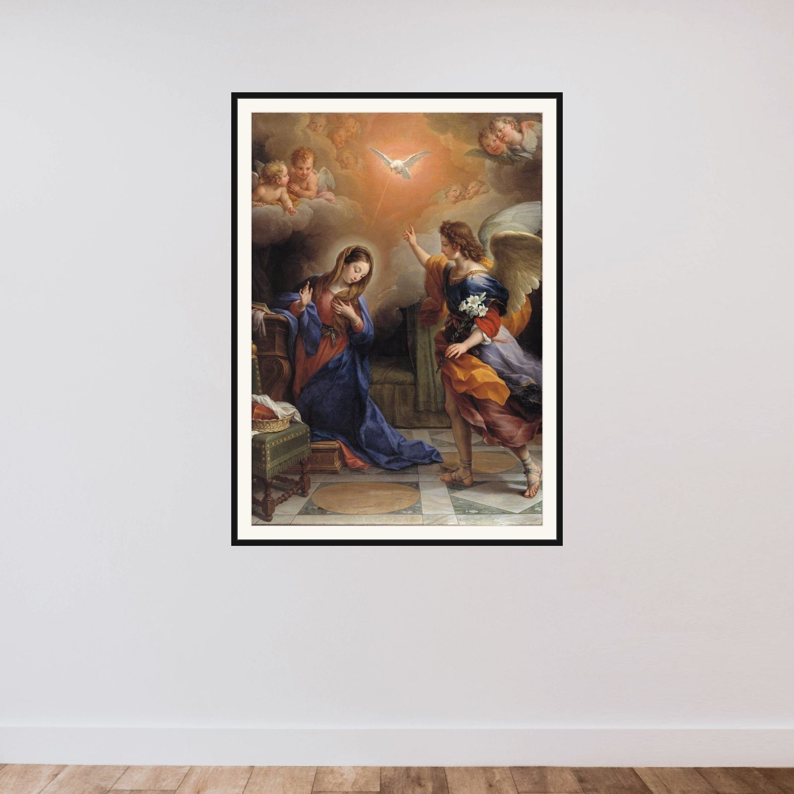 Mariæ bebudelse framed — shown to scale