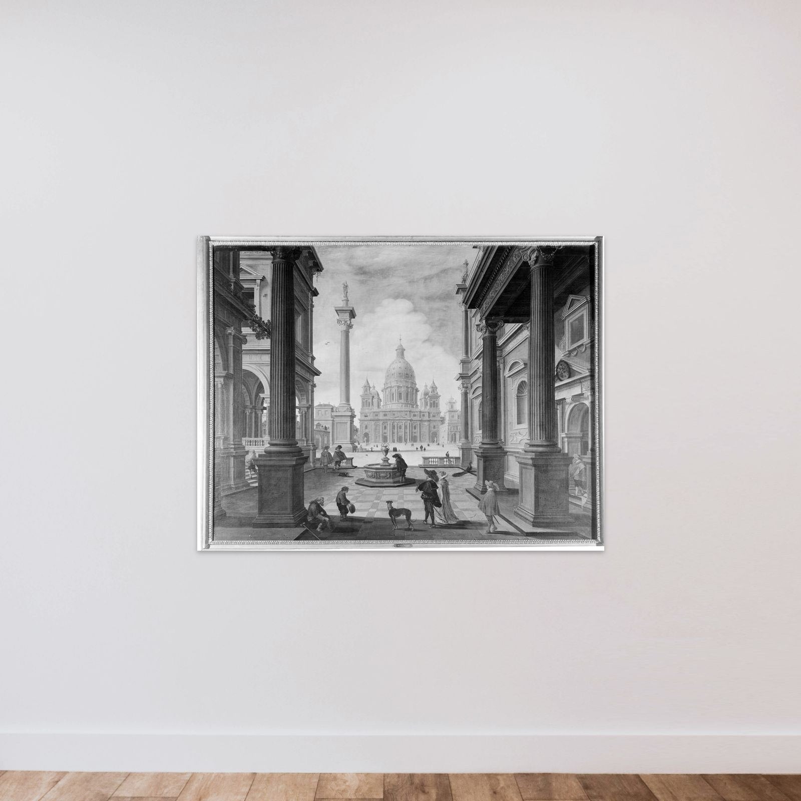 Pladsen foran en pragtfuld kirke unframed — shown to scale
