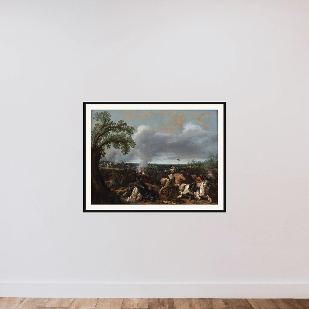 Gustav II Adolf af Sverige i slaget ved Lützen 16. november 1632 framed — shown to scale