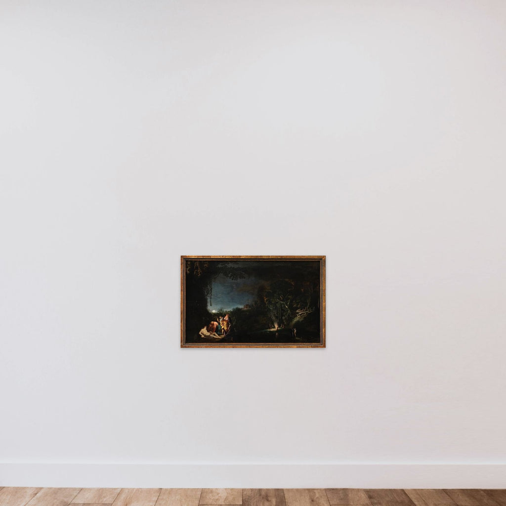 Måneskinslandskab med mytologisk (?) motiv unframed — shown to scale