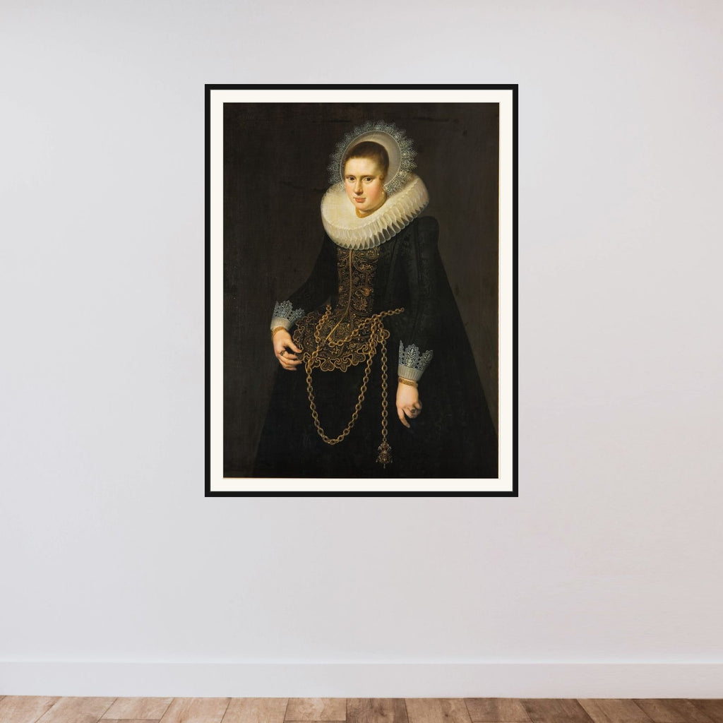 Portræt af en 22-årig kvinde framed — shown to scale