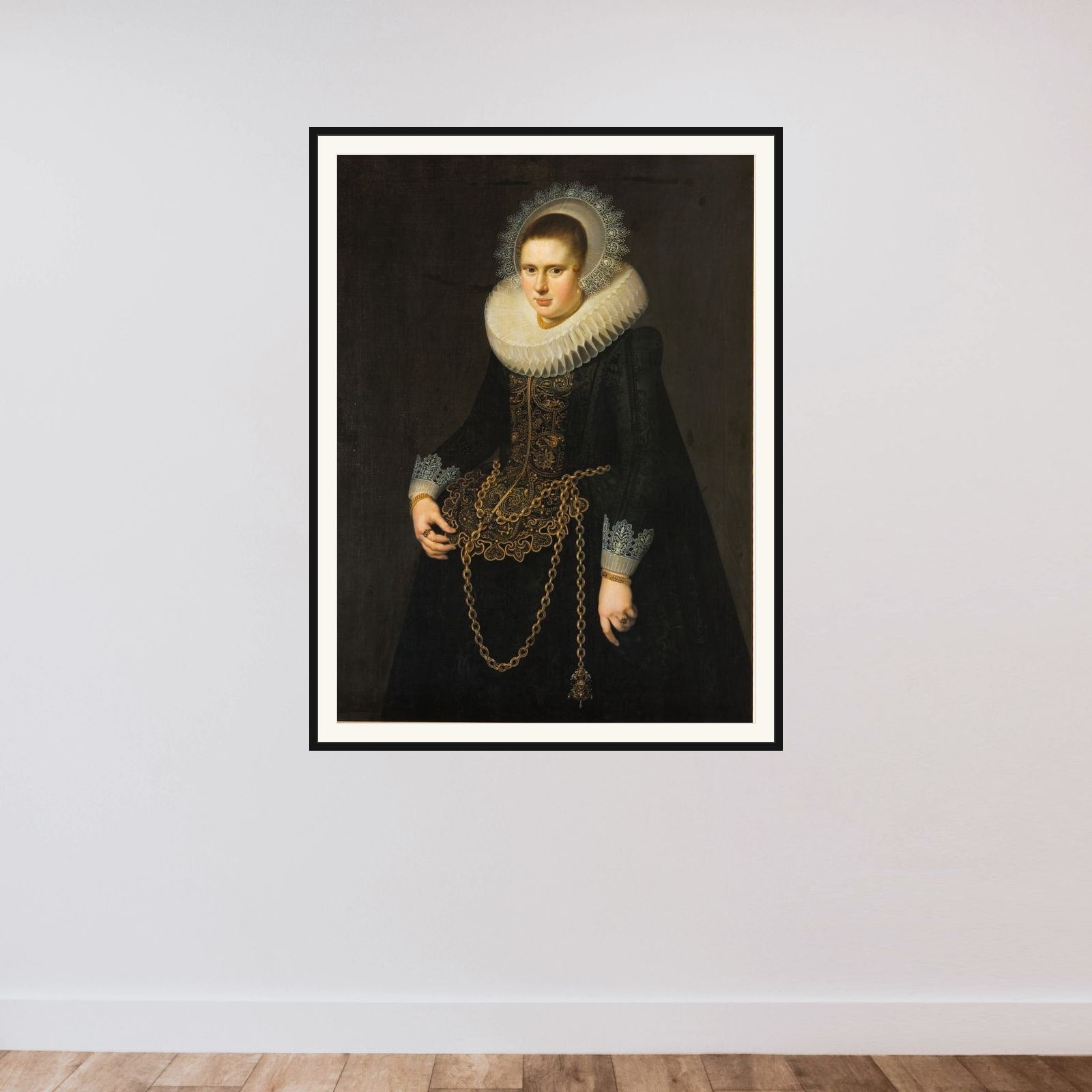 Portræt af en 22-årig kvinde framed — shown to scale