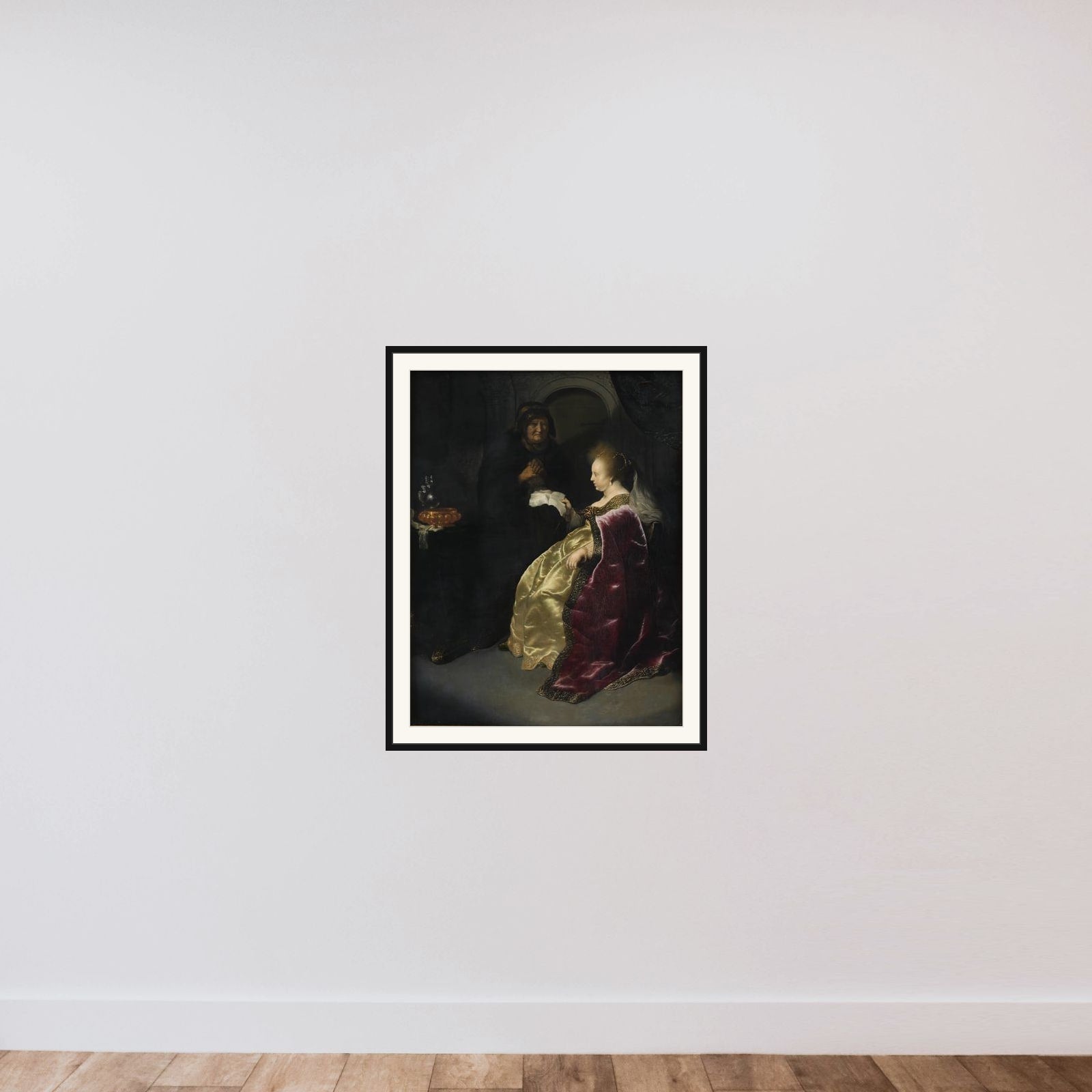 Ester læser Hamans skrivelse om jødernes udryddelse framed — shown to scale