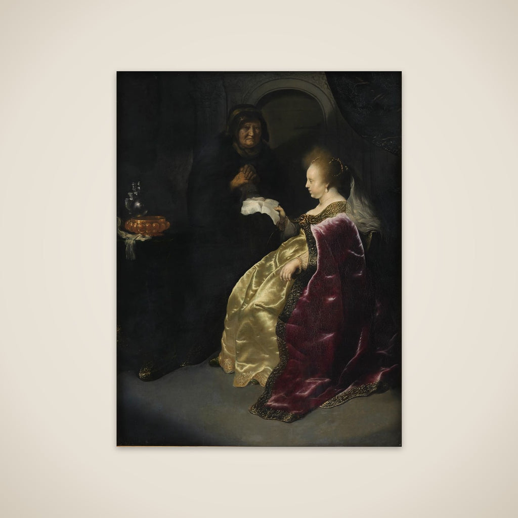Ester læser Hamans skrivelse om jødernes udryddelse unframed print