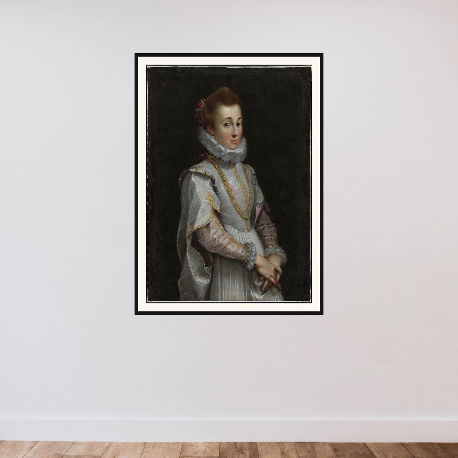 Portræt af ung dame framed — shown to scale