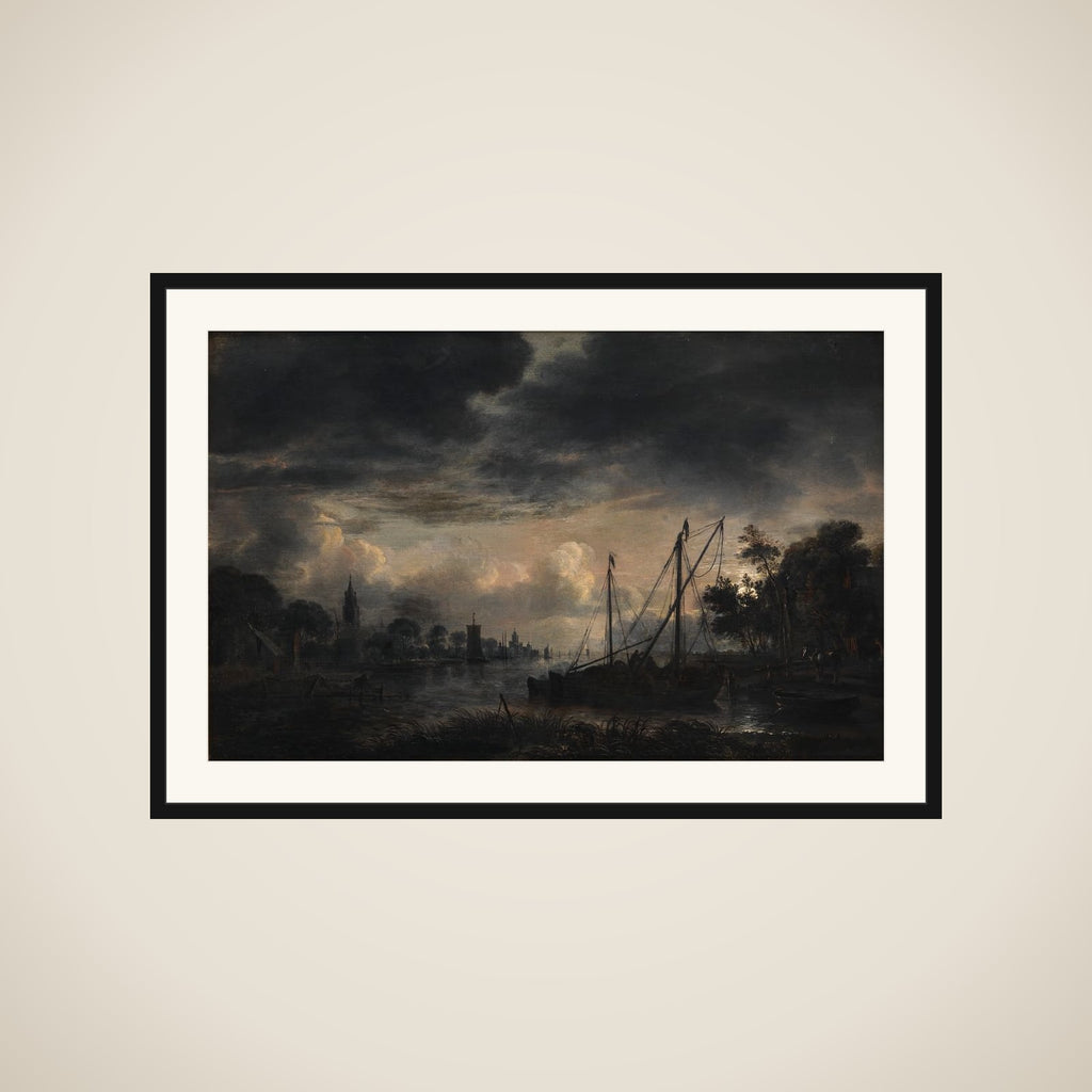 Flodlandskab i måneskin framed