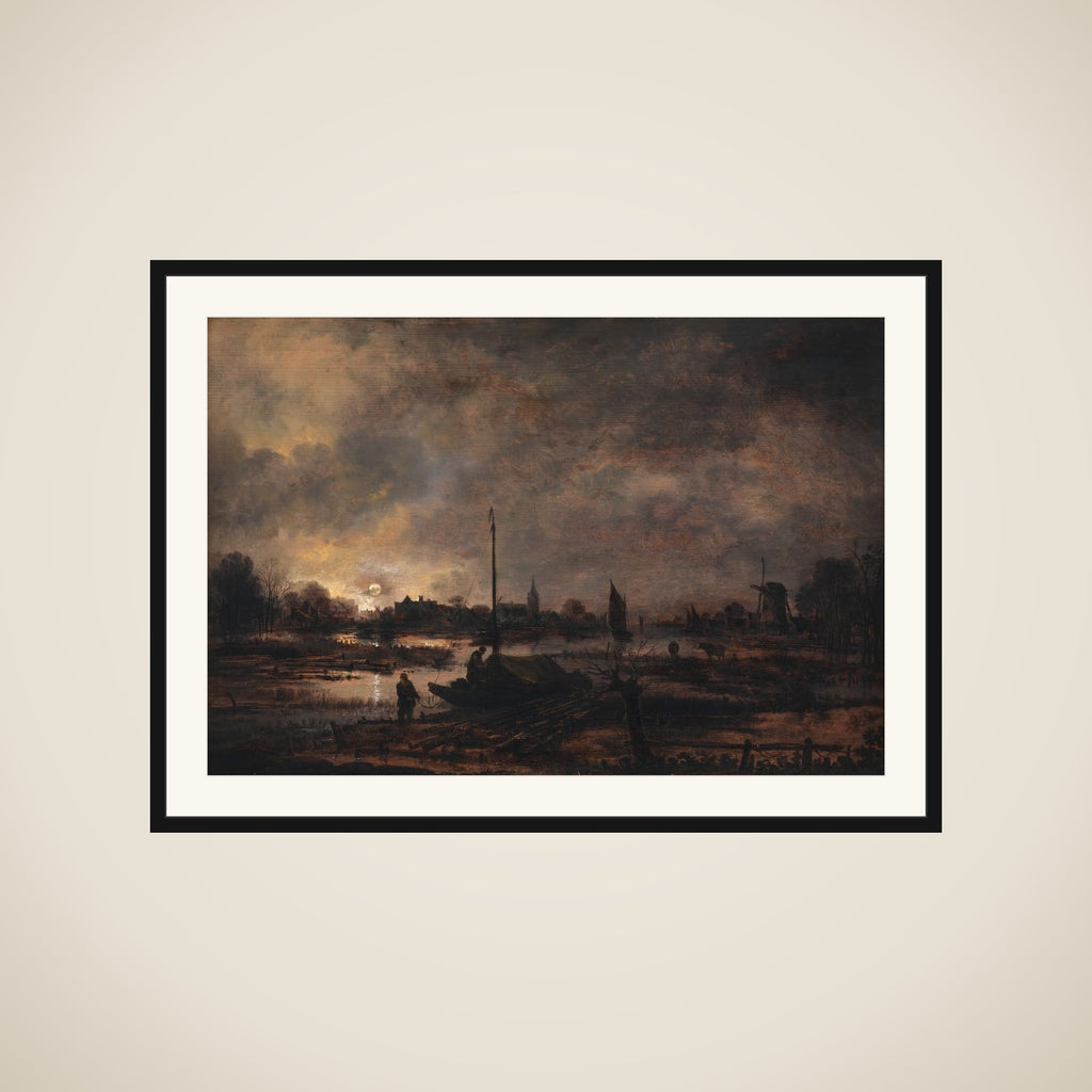 Månens opgang over en landsby framed