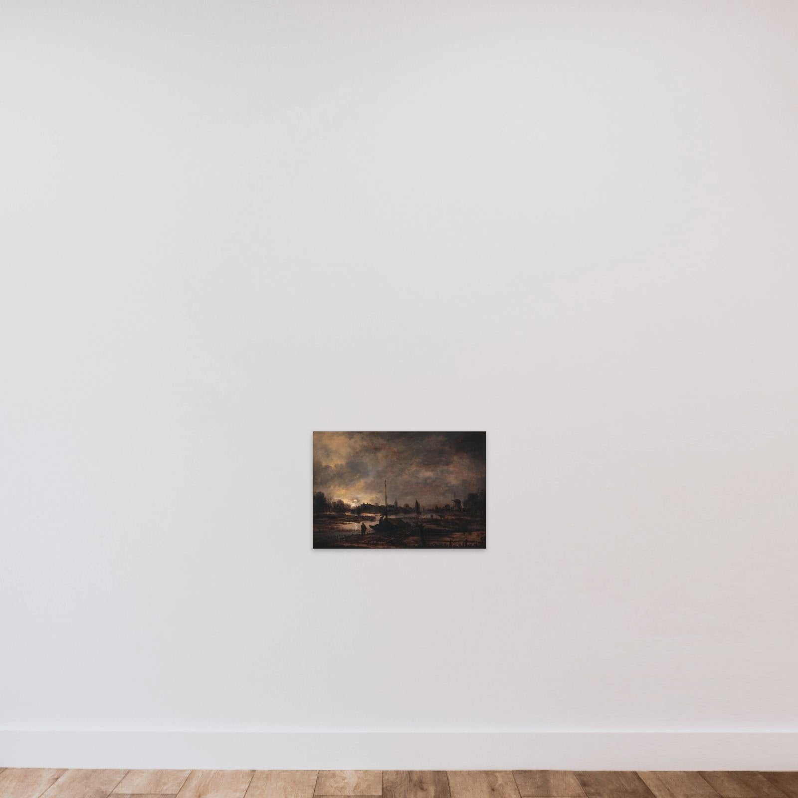 Månens opgang over en landsby unframed — shown to scale
