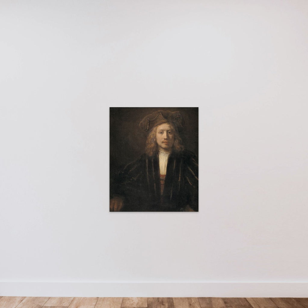 Mand med perlebesat baret unframed — shown to scale