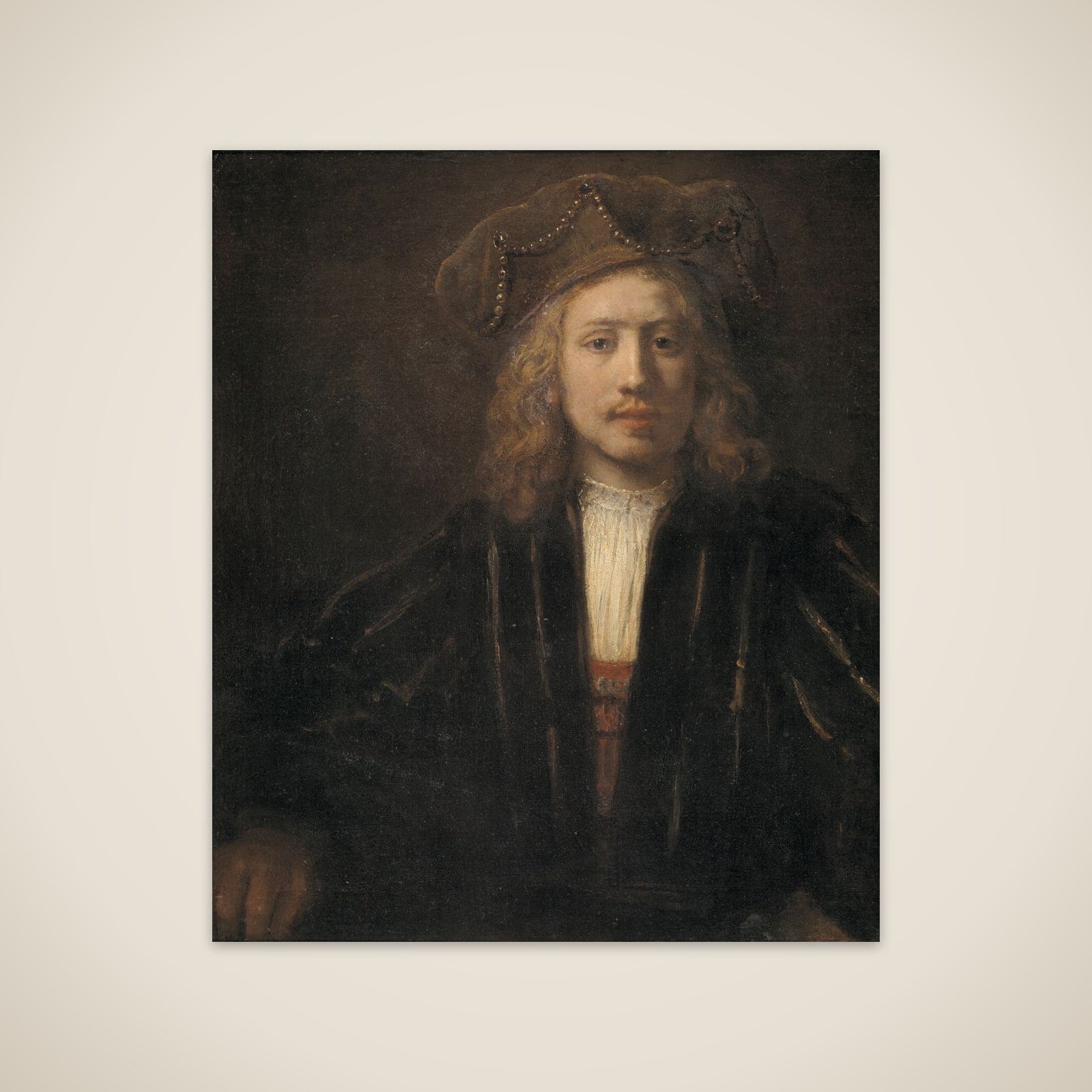Mand med perlebesat baret unframed print
