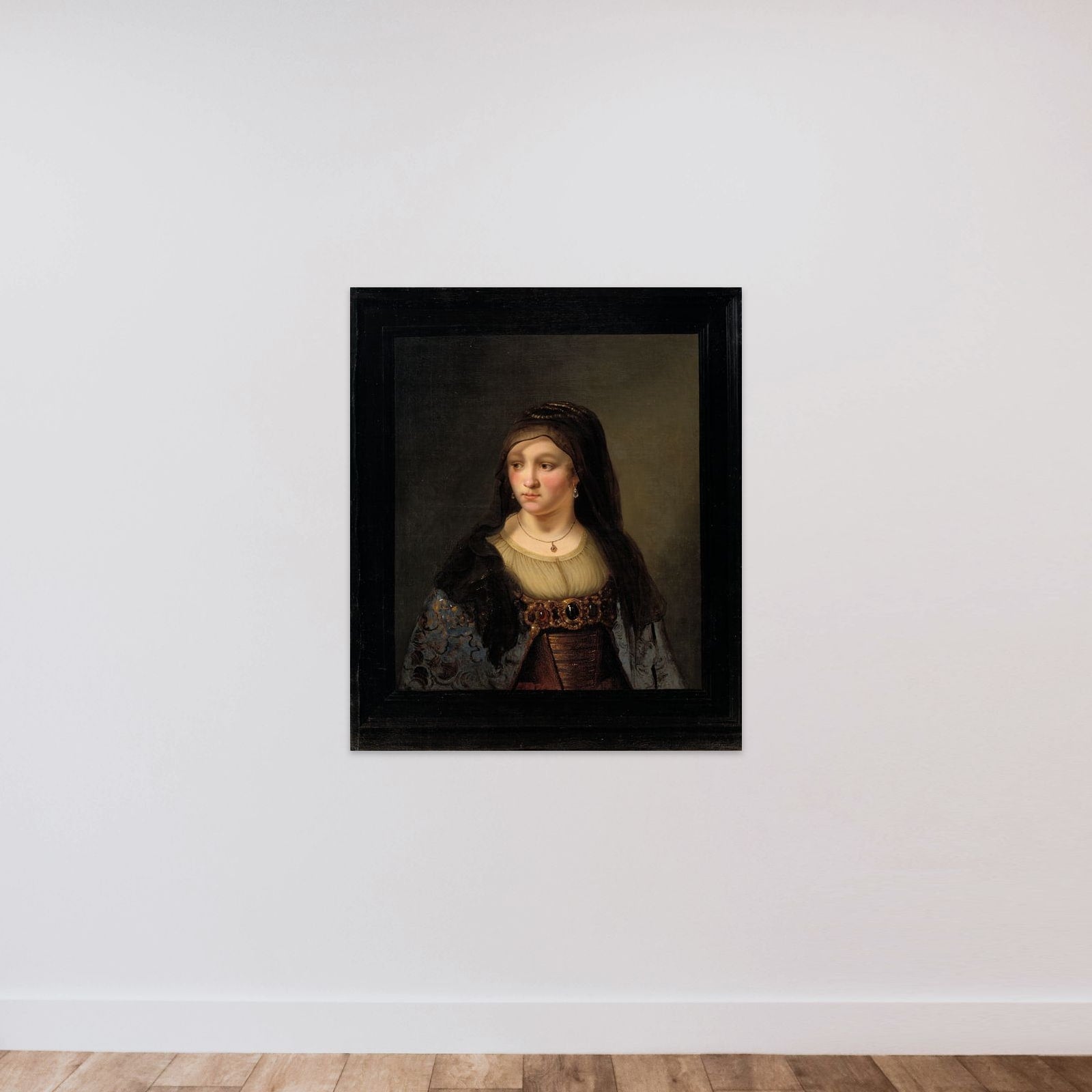 Portræt af en dame med slør unframed — shown to scale