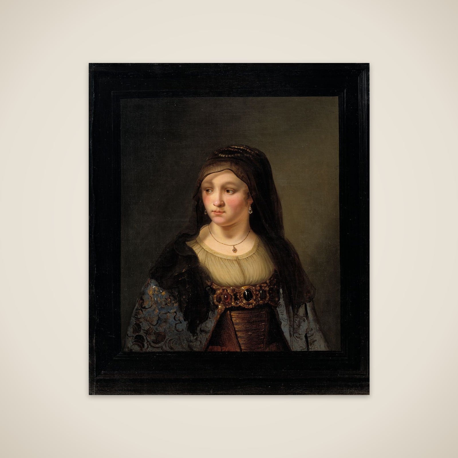 Portræt af en dame med slør unframed print