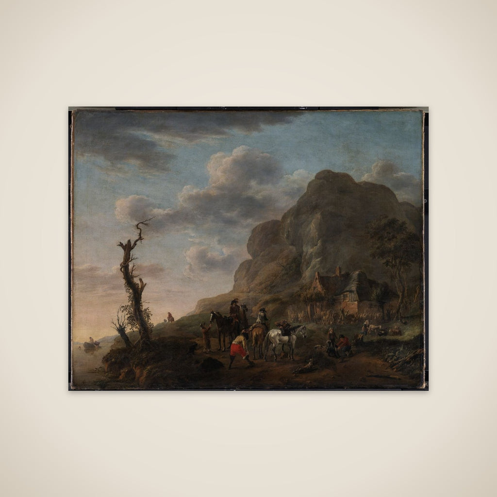 Et landskab med ryttere, der holder hvil unframed print