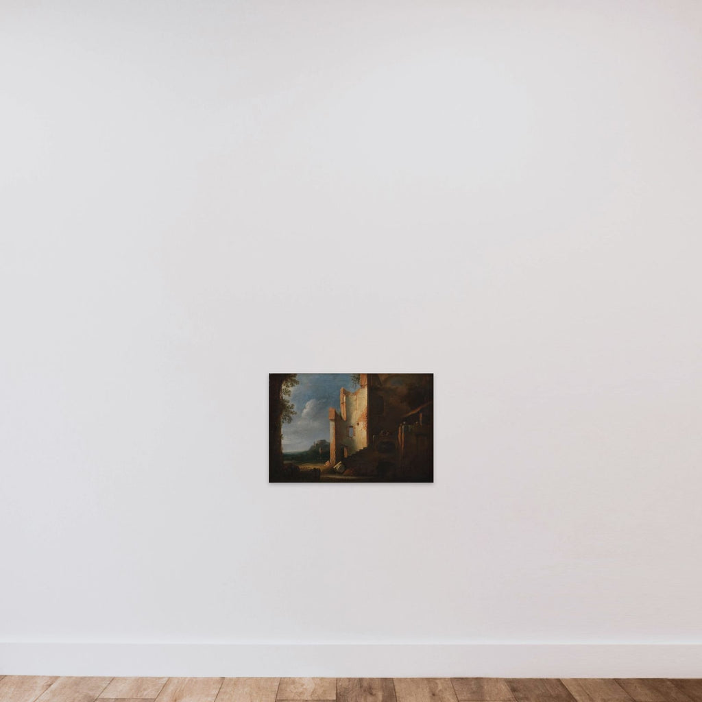Landskab med ruiner unframed — shown to scale
