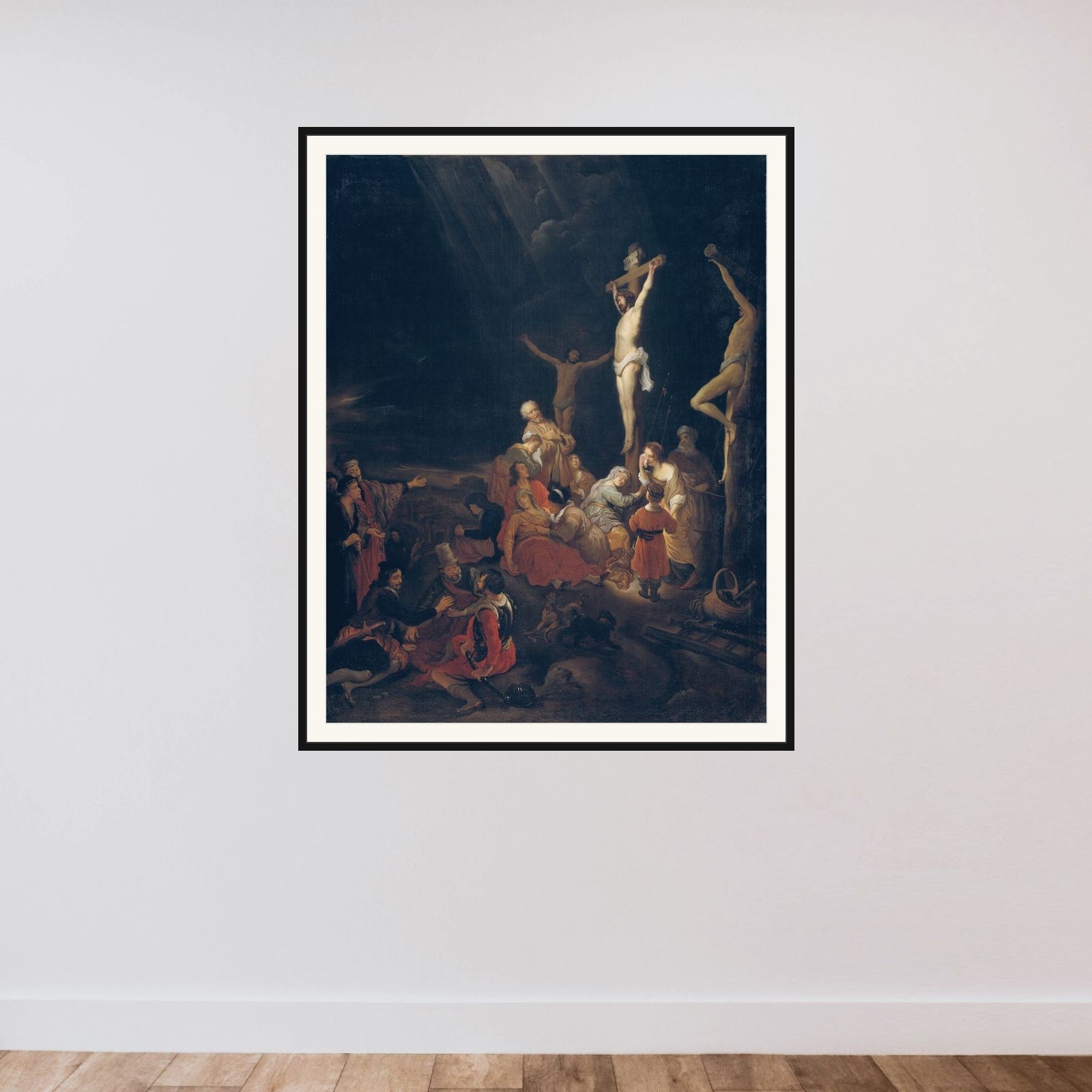 Korsfæstelsen framed — shown to scale