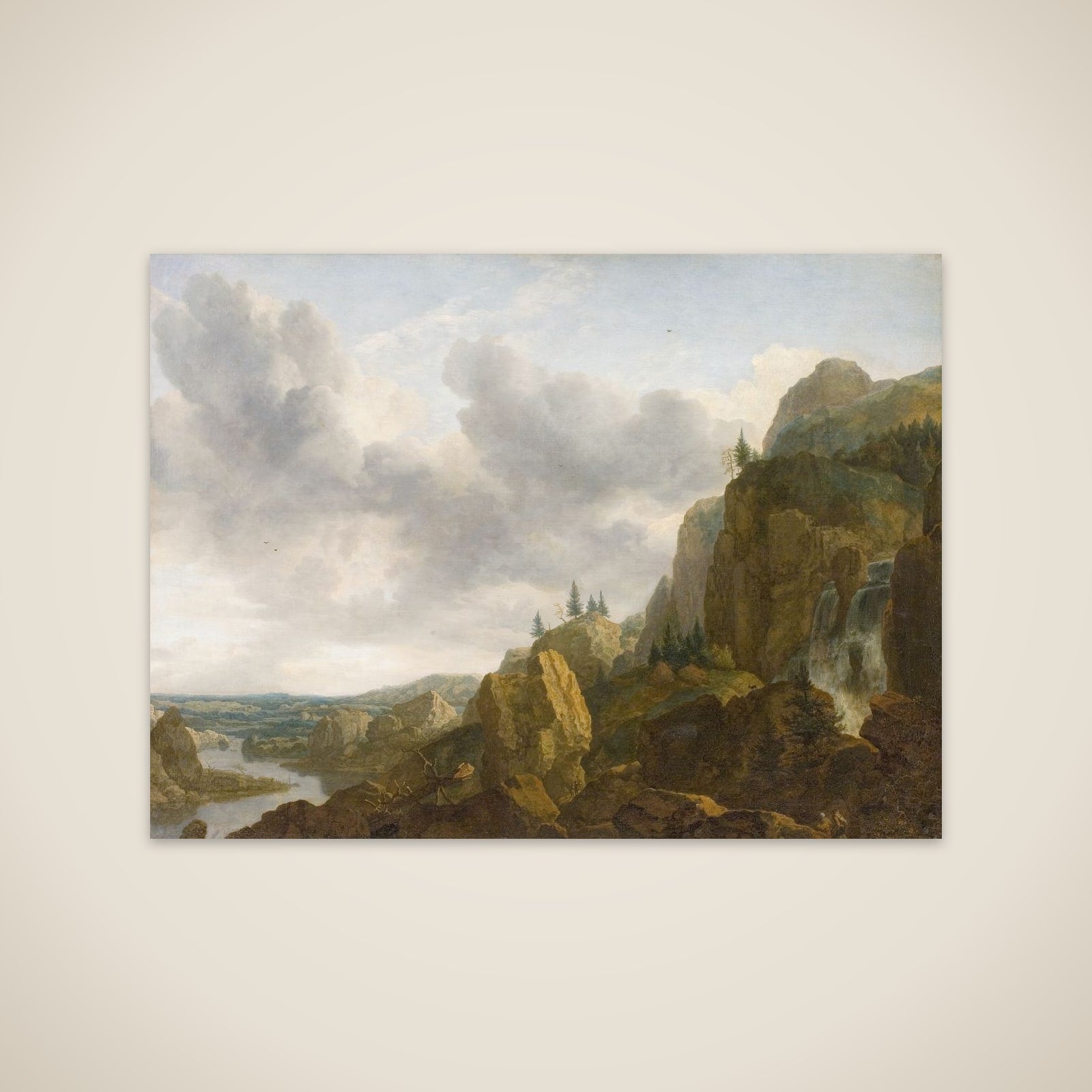 Nordisk klippelandskab med vandfald unframed print