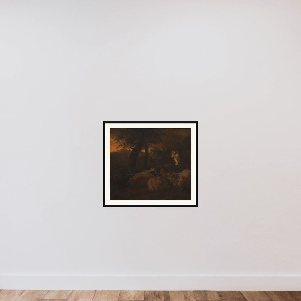 Fårehjord i en skov framed — shown to scale