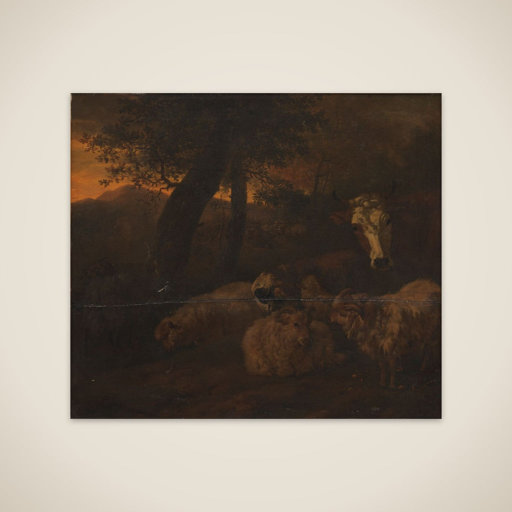Fårehjord i en skov unframed print
