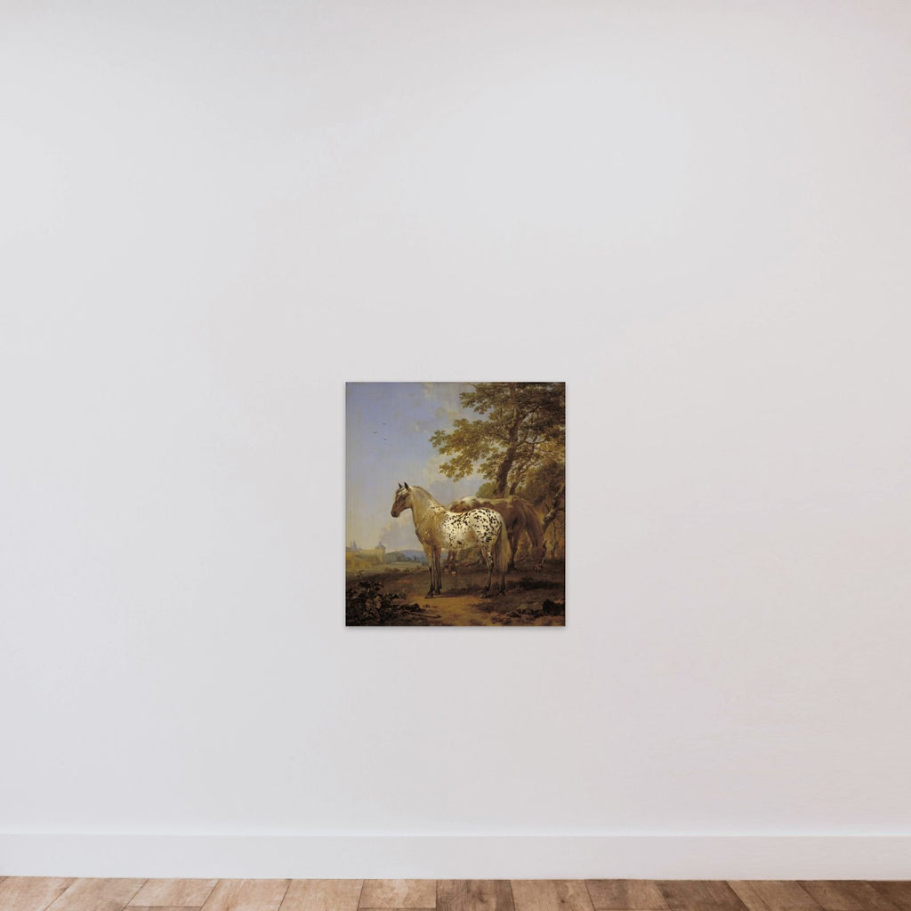 To heste i et landskab unframed — shown to scale