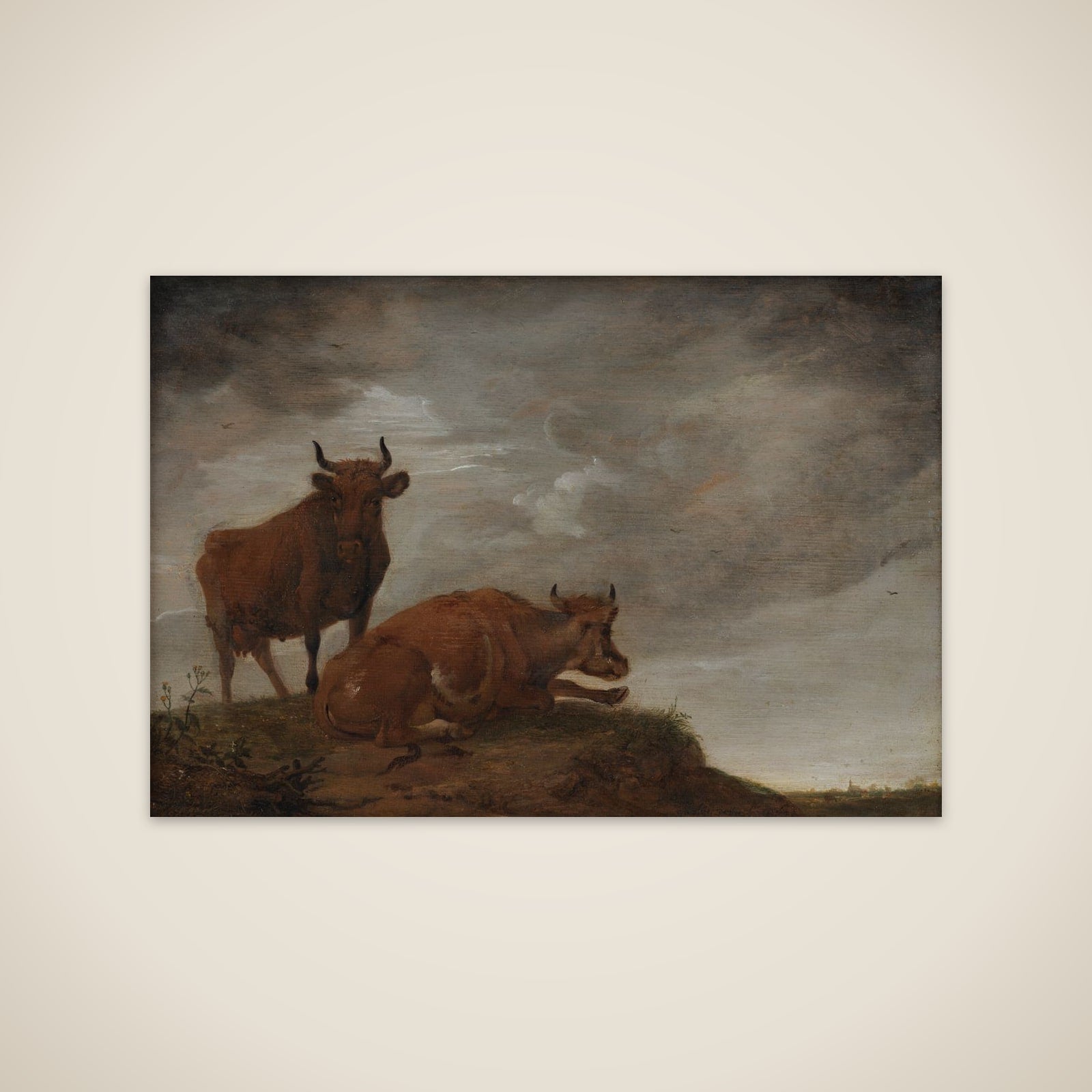 To køer på en høj unframed print