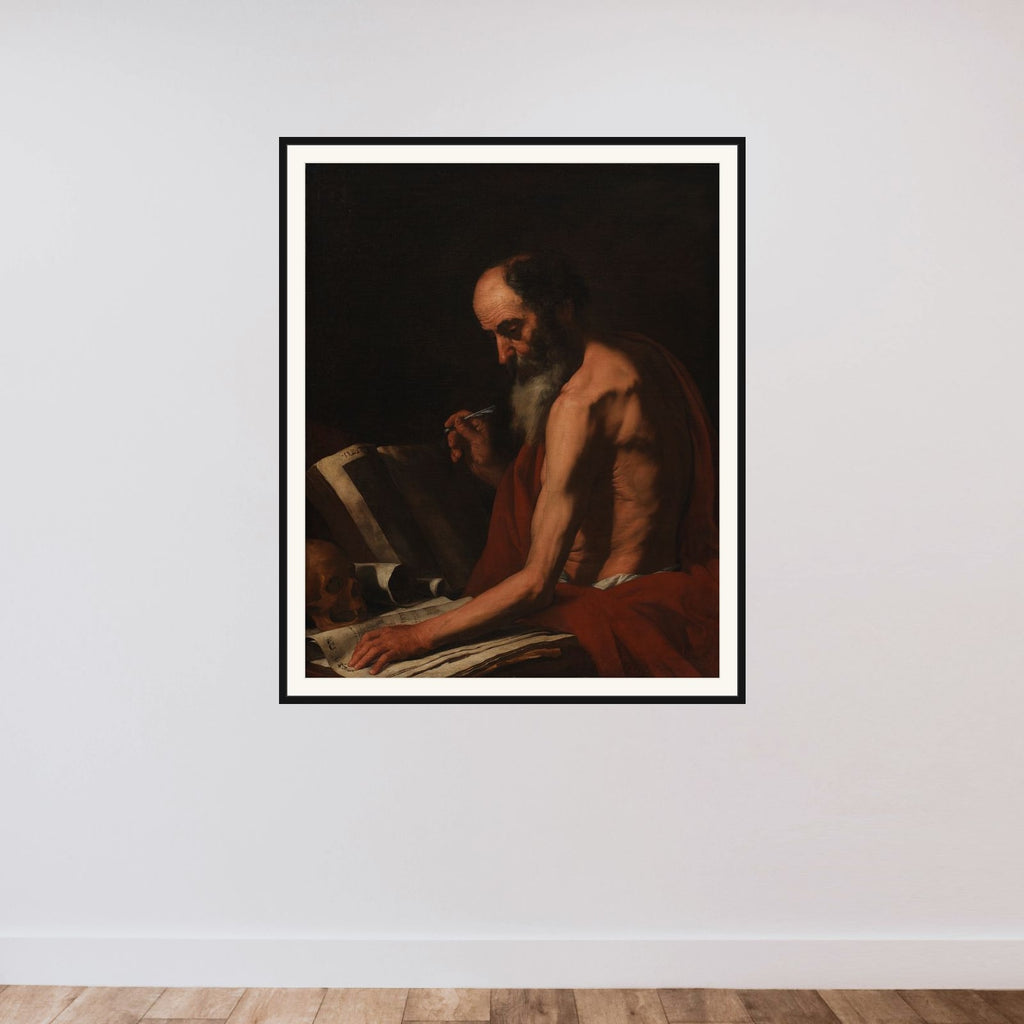 Den hellige Hieronymus framed — shown to scale