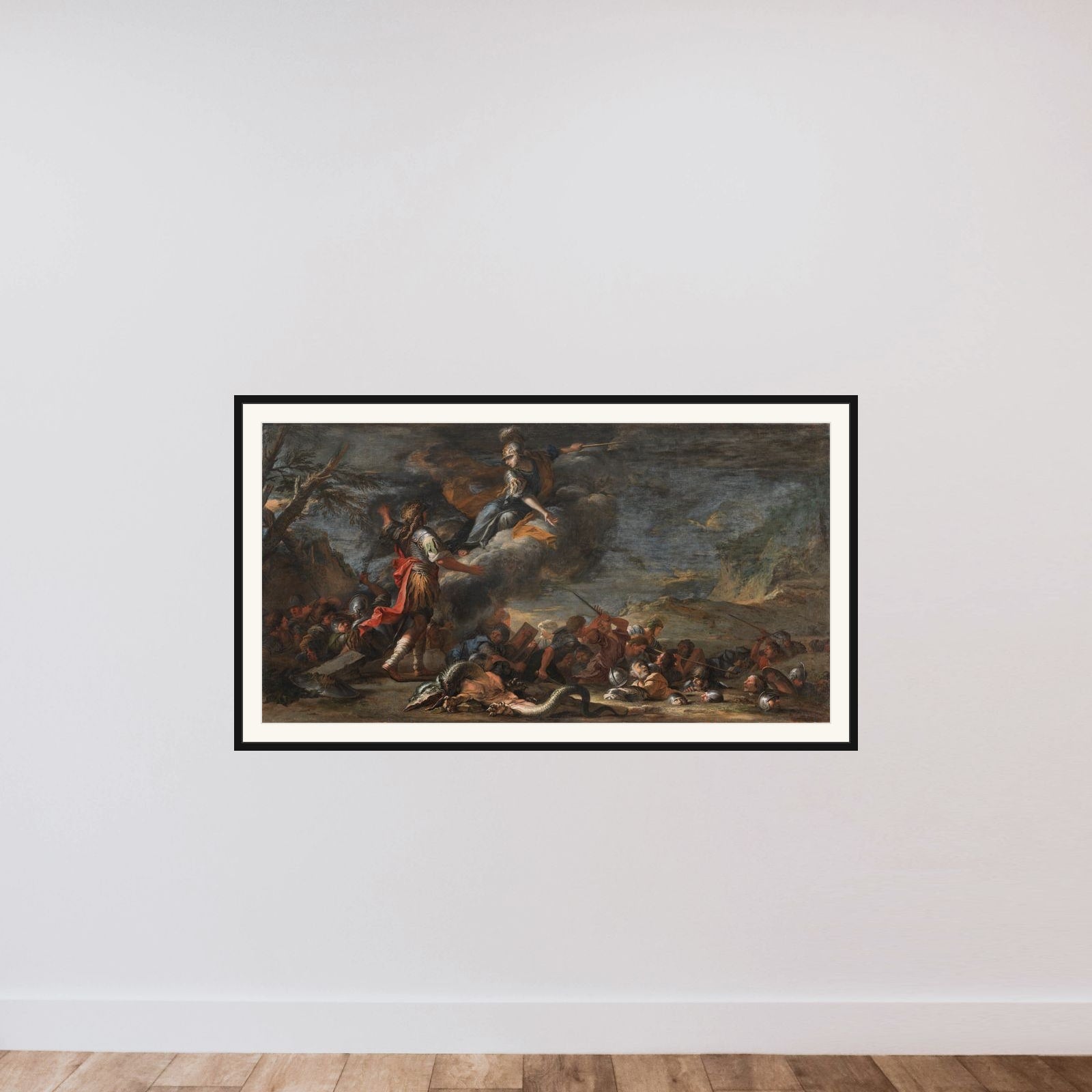 Byen Thebens grundlæggelse framed — shown to scale