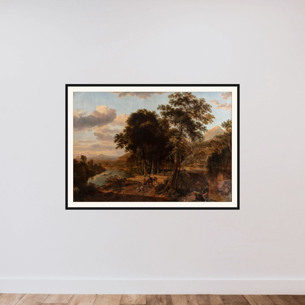 Sydlandsk landskab, solnedgangstid framed — shown to scale