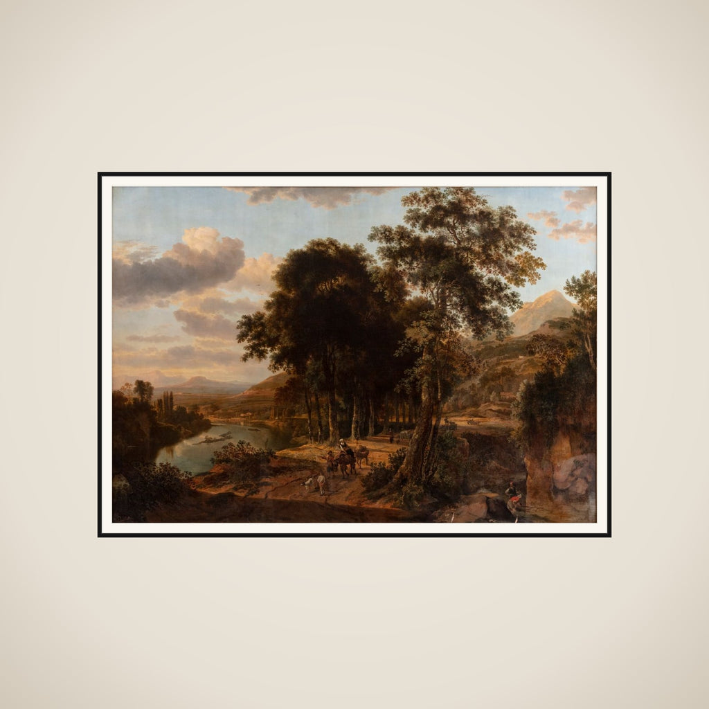 Sydlandsk landskab, solnedgangstid framed