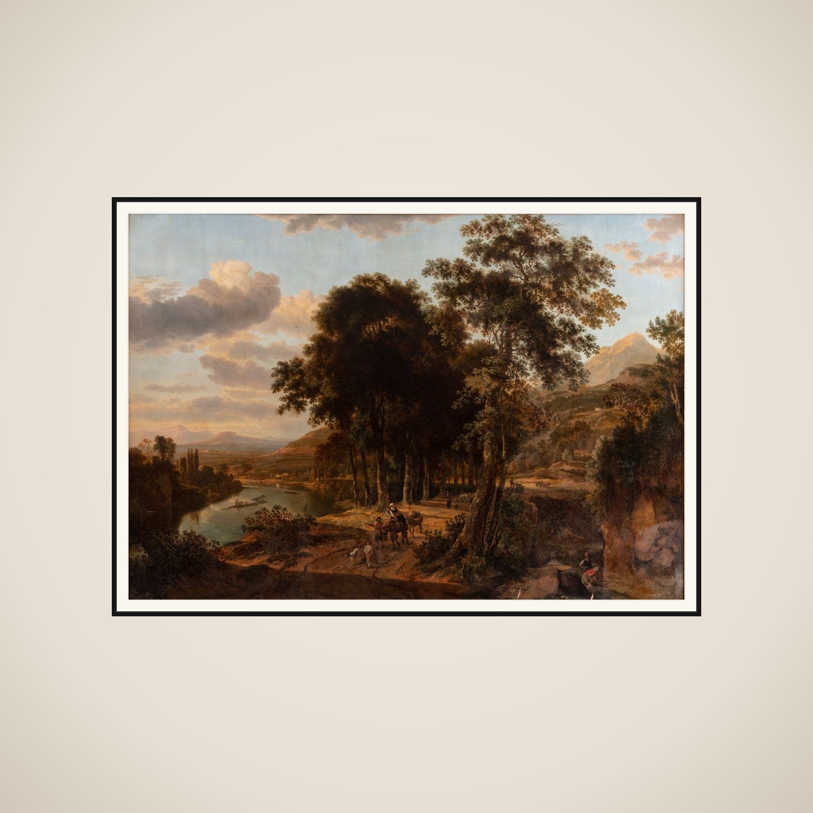 Sydlandsk landskab, solnedgangstid framed