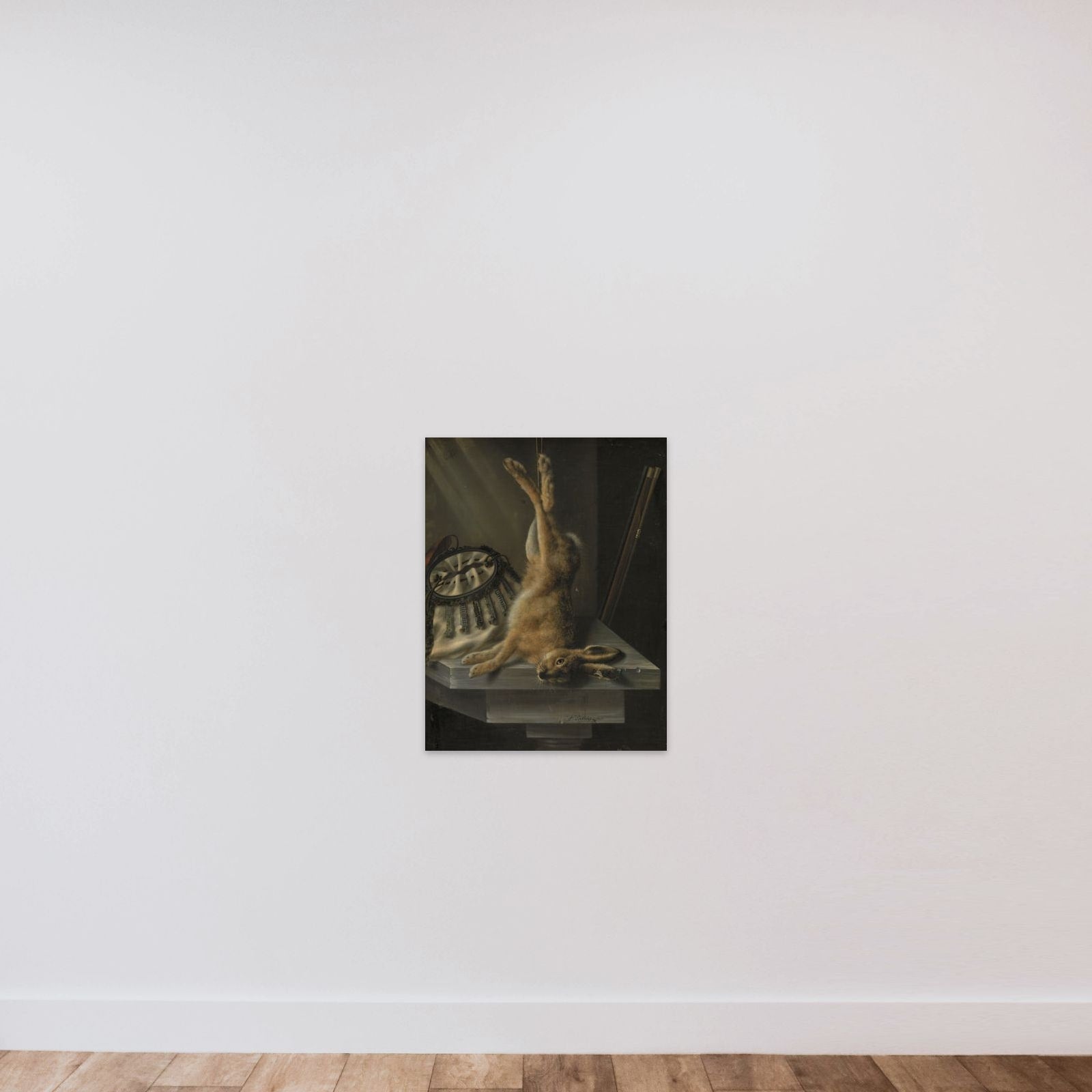 En død hare unframed — shown to scale