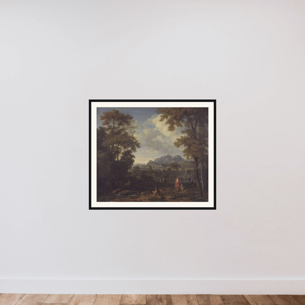 Klassisk landskab med Diana (?) og hendes nymfer framed — shown to scale