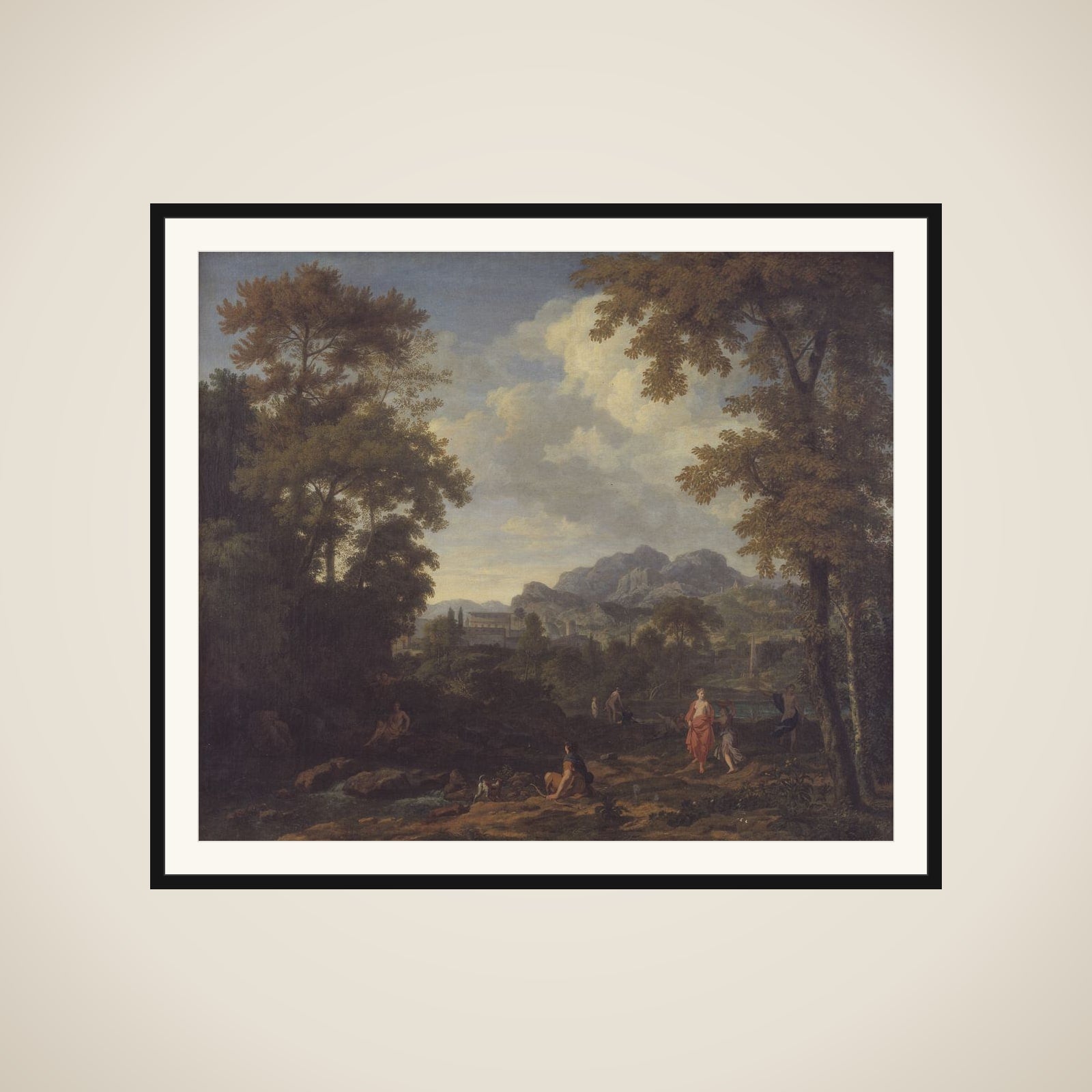 Klassisk landskab med Diana (?) og hendes nymfer framed