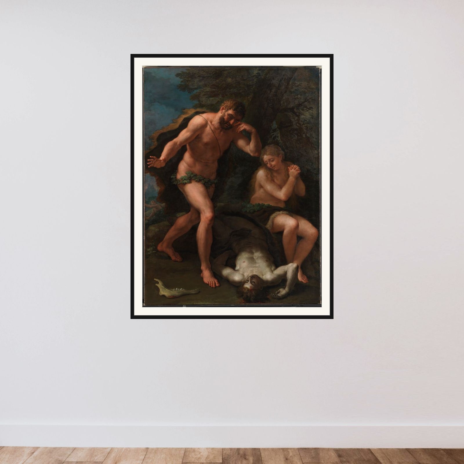 Adam og Eva sørgende over Abels lig framed — shown to scale