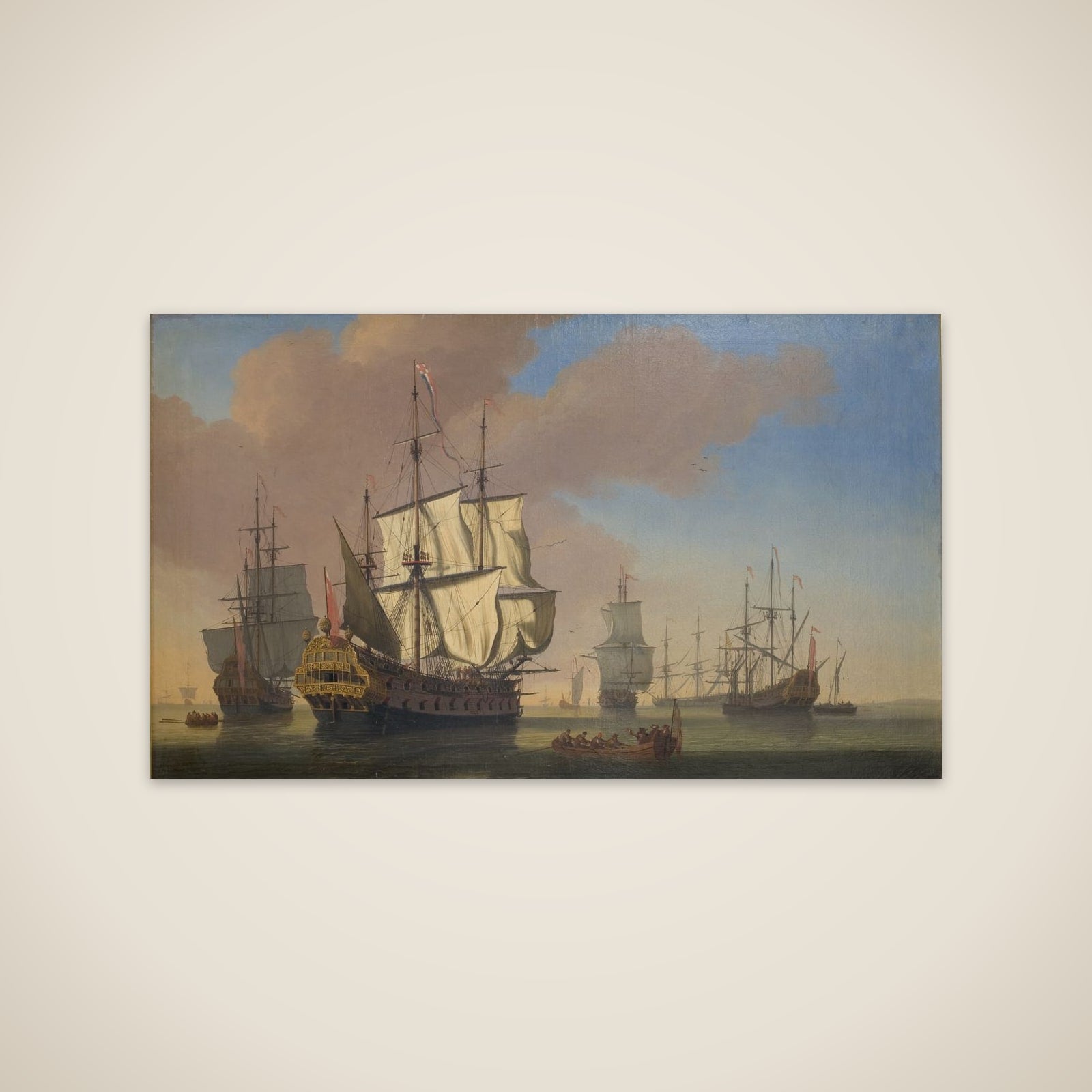 Engelske orlogsskibe på en rhed i stille vejr unframed print