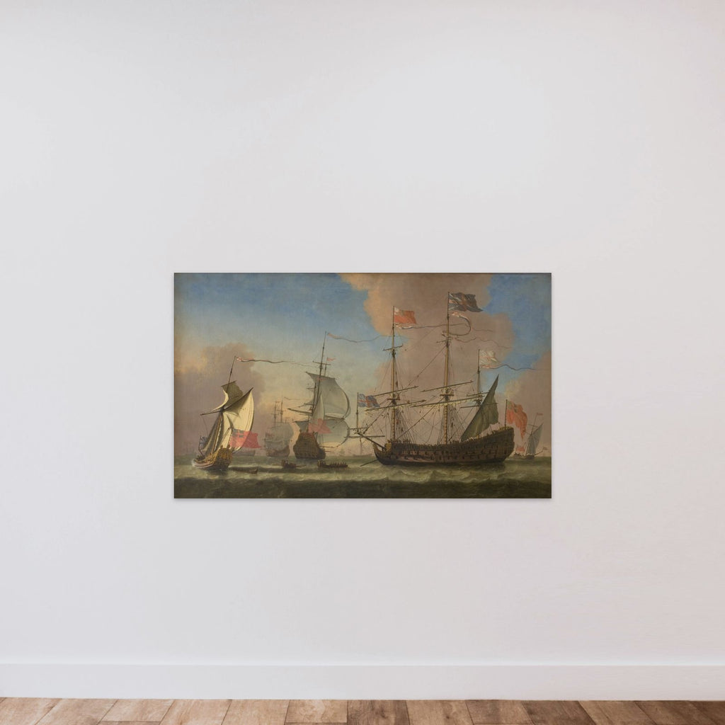Engelske orlogsskibe på søen i frisk kuling unframed — shown to scale