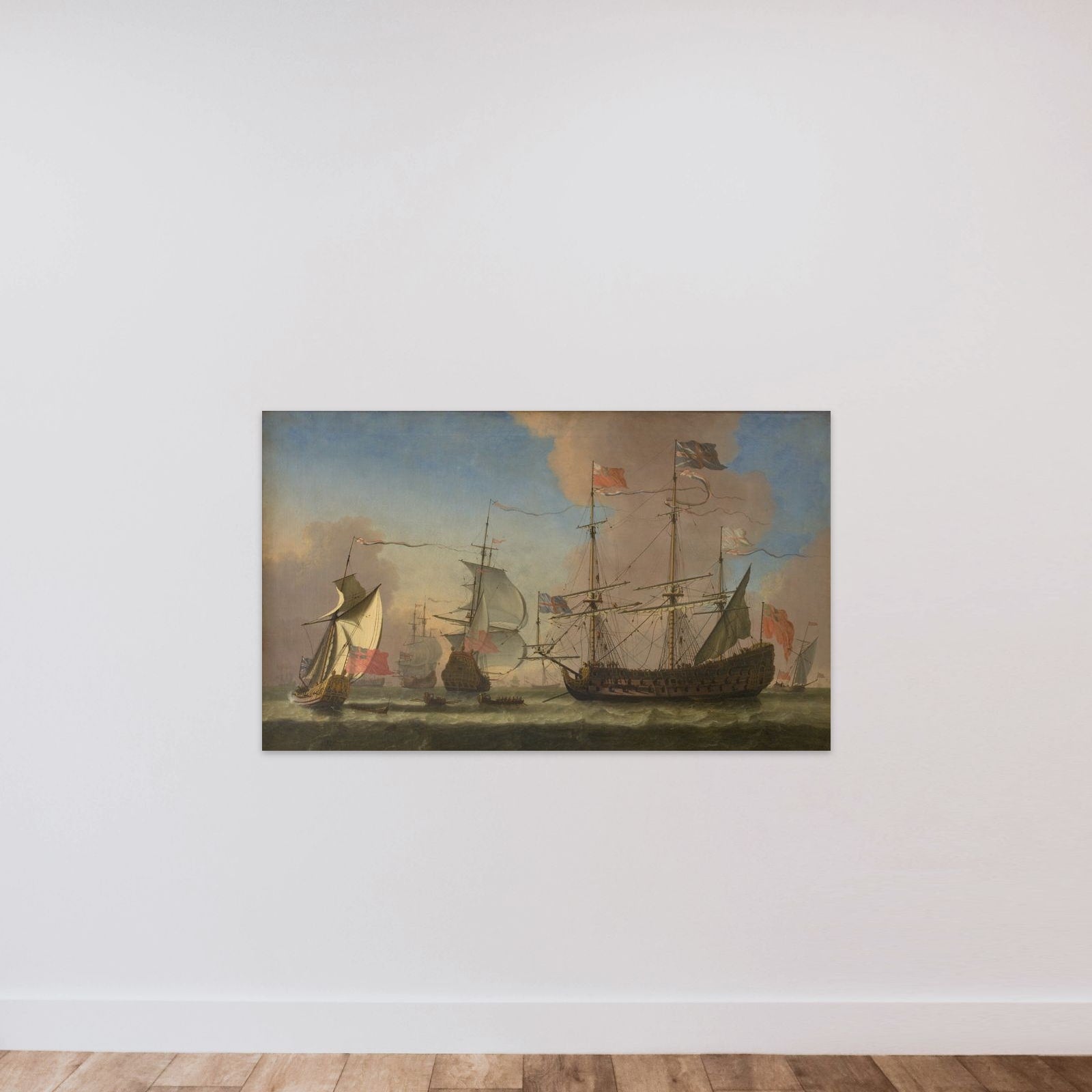 Engelske orlogsskibe på søen i frisk kuling unframed — shown to scale