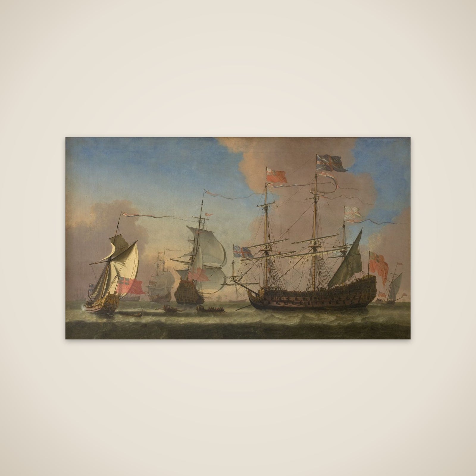 Engelske orlogsskibe på søen i frisk kuling unframed print